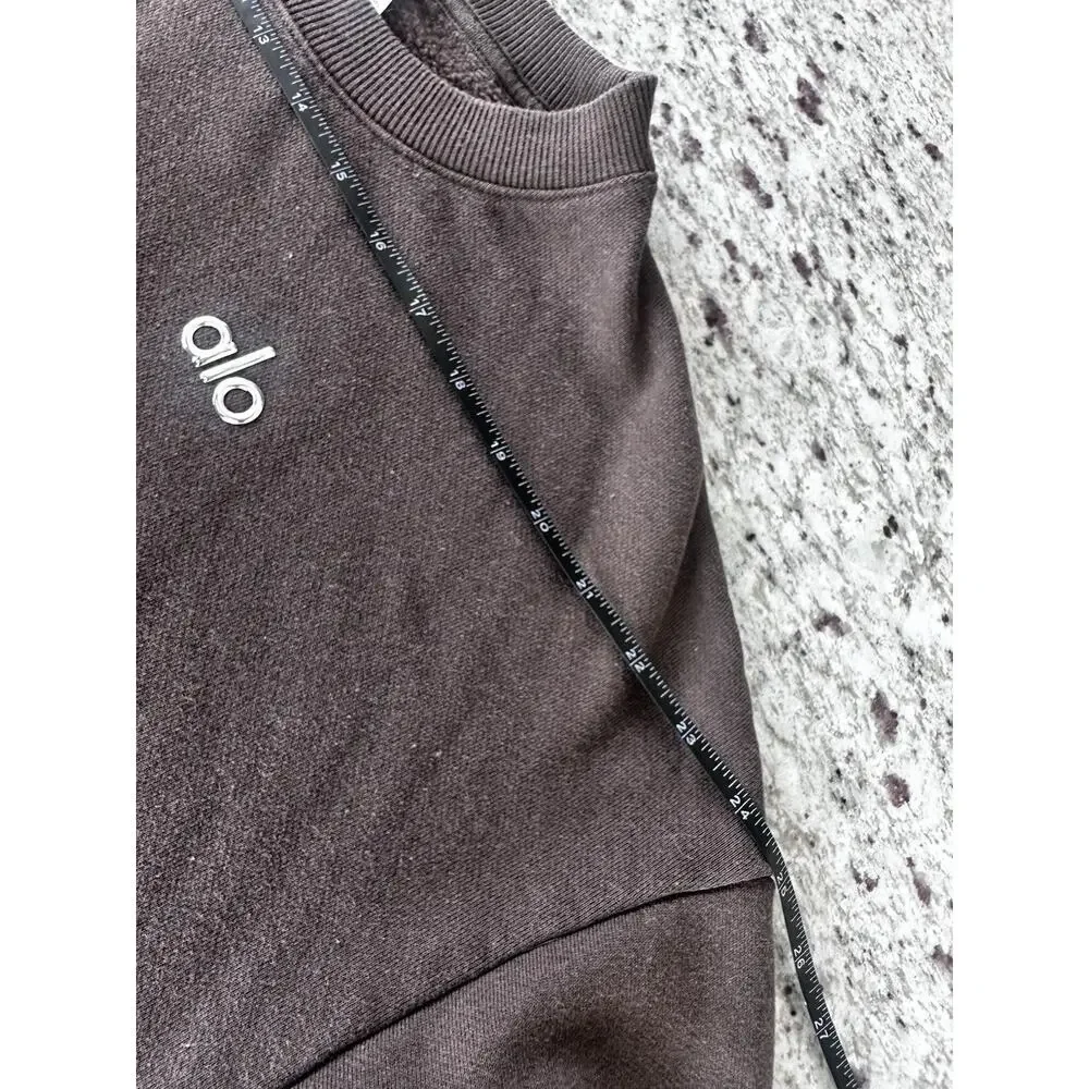 Alo Brown Pullover Sweatshirt Cotton Fleece Logo Crew Neck Long Sleeve M - Picture 7 of 10
